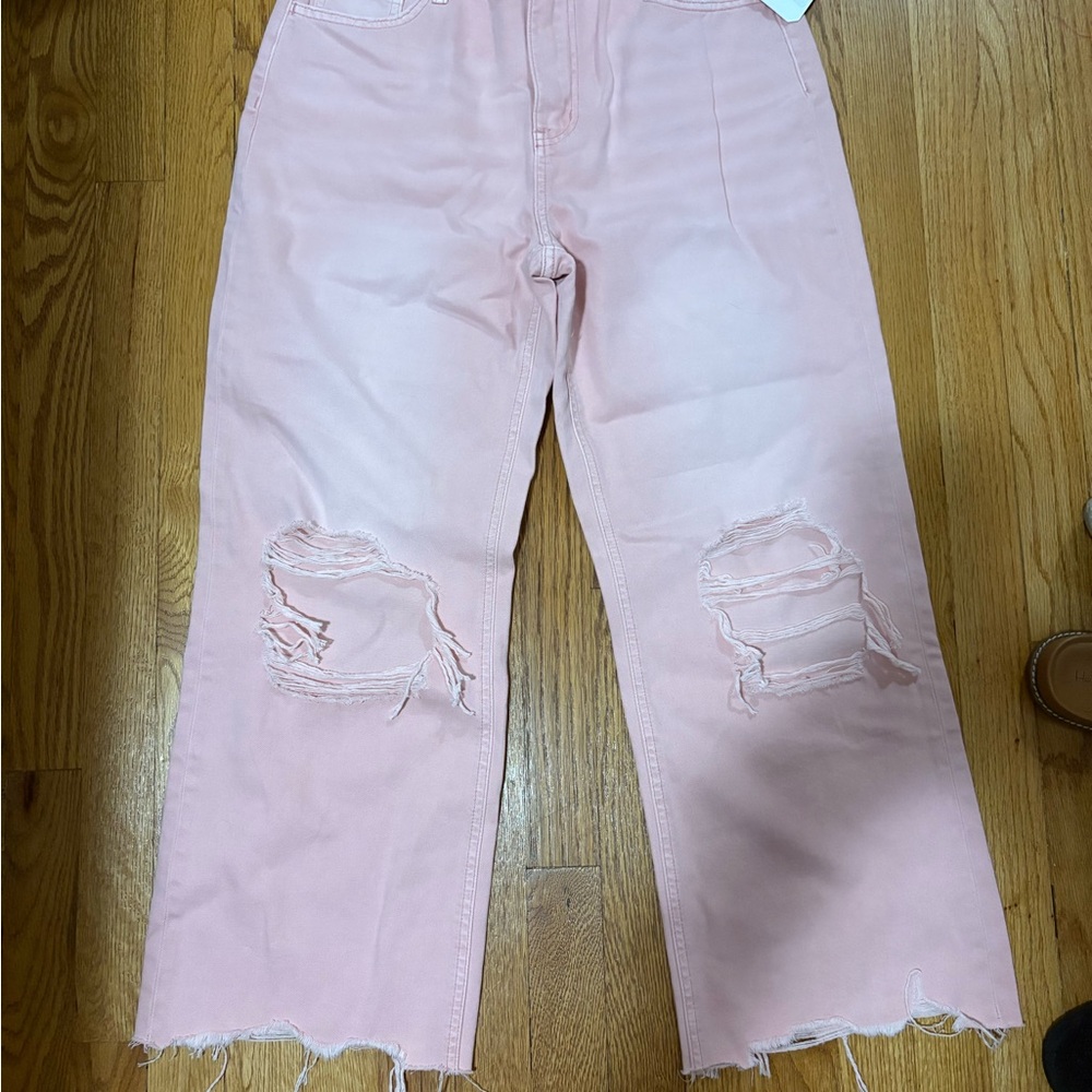 Altar'd State Light Pink Distressed Straight Leg Jeans